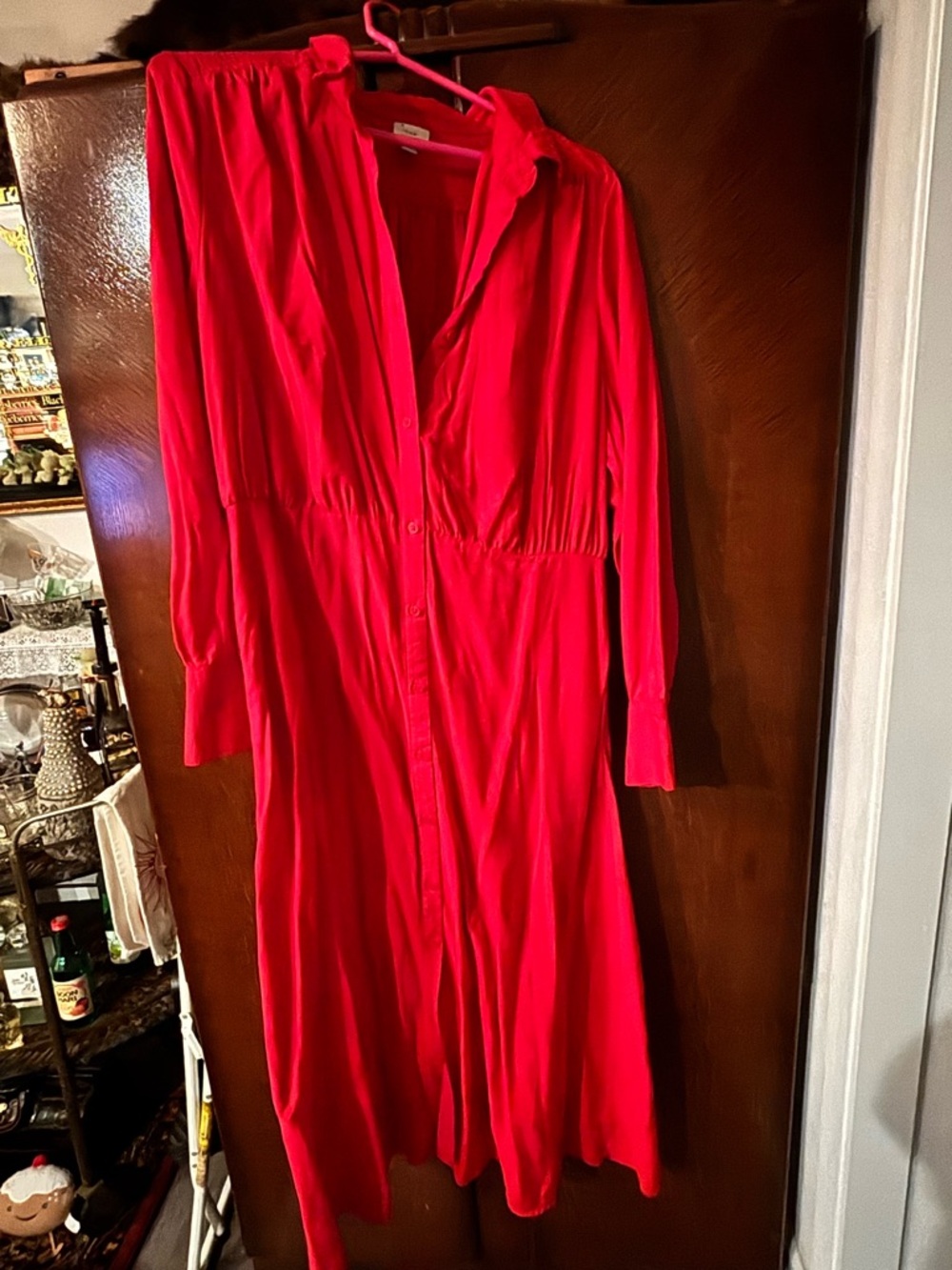 a new day Long Sleeve Button-Front Maxi Dress in Bright Red